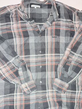 Alex Cannon Men's Gray Plaid Long-Sleeve Shirt with Orange Trim